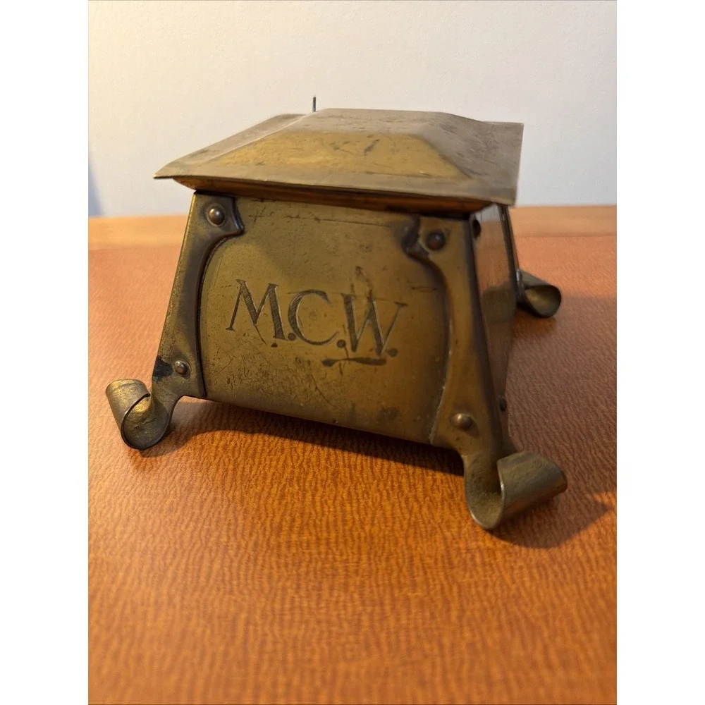 Antique Brass Inkwell Arts & Crafts Era‎ 1905 Soft Patina